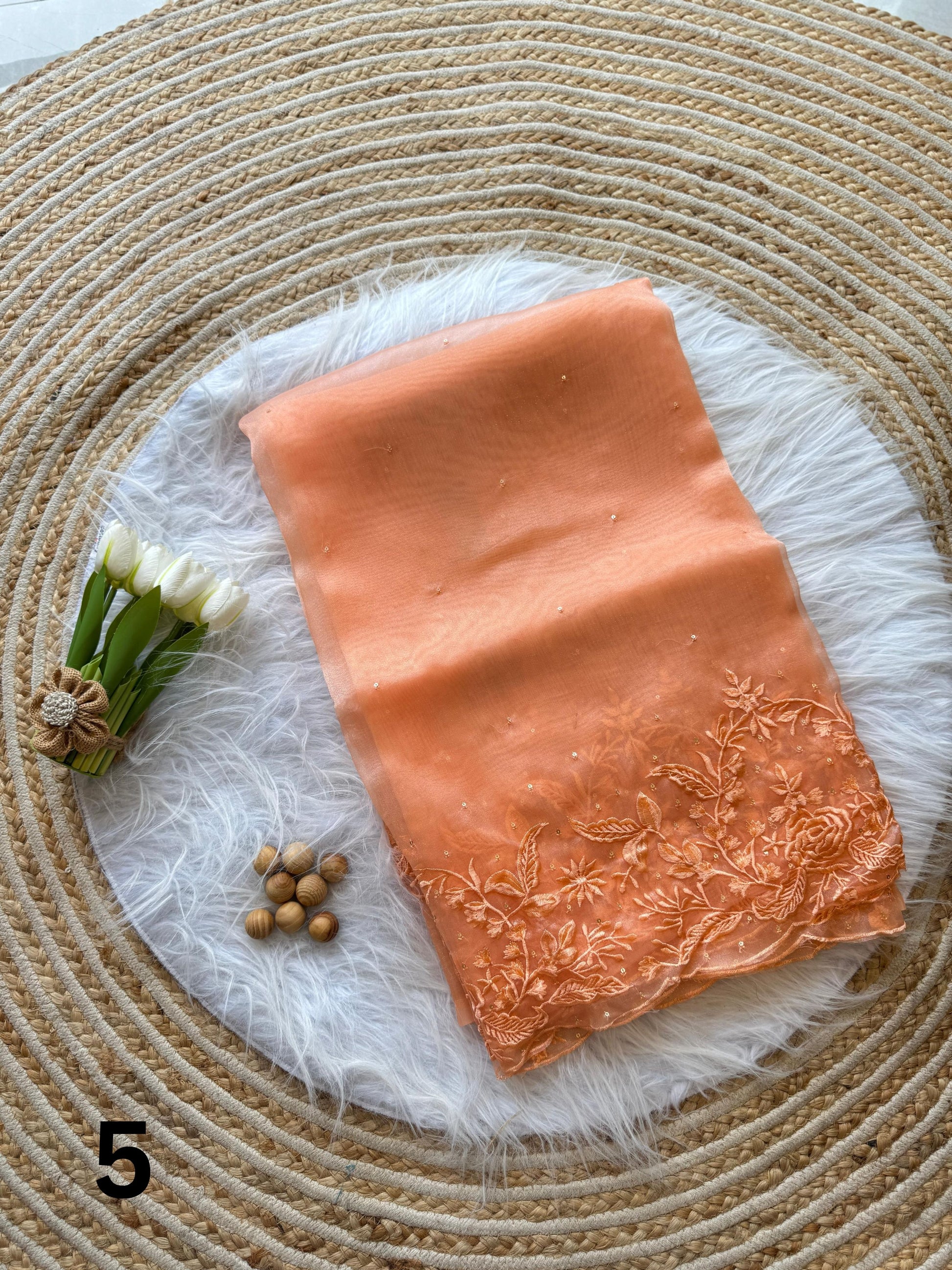 Floral Embroidered Organza Saree