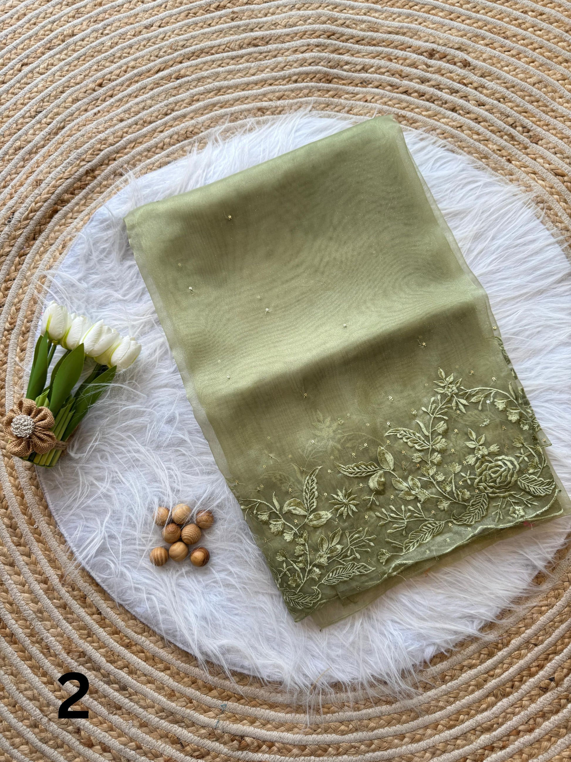 Floral Embroidered Organza Saree