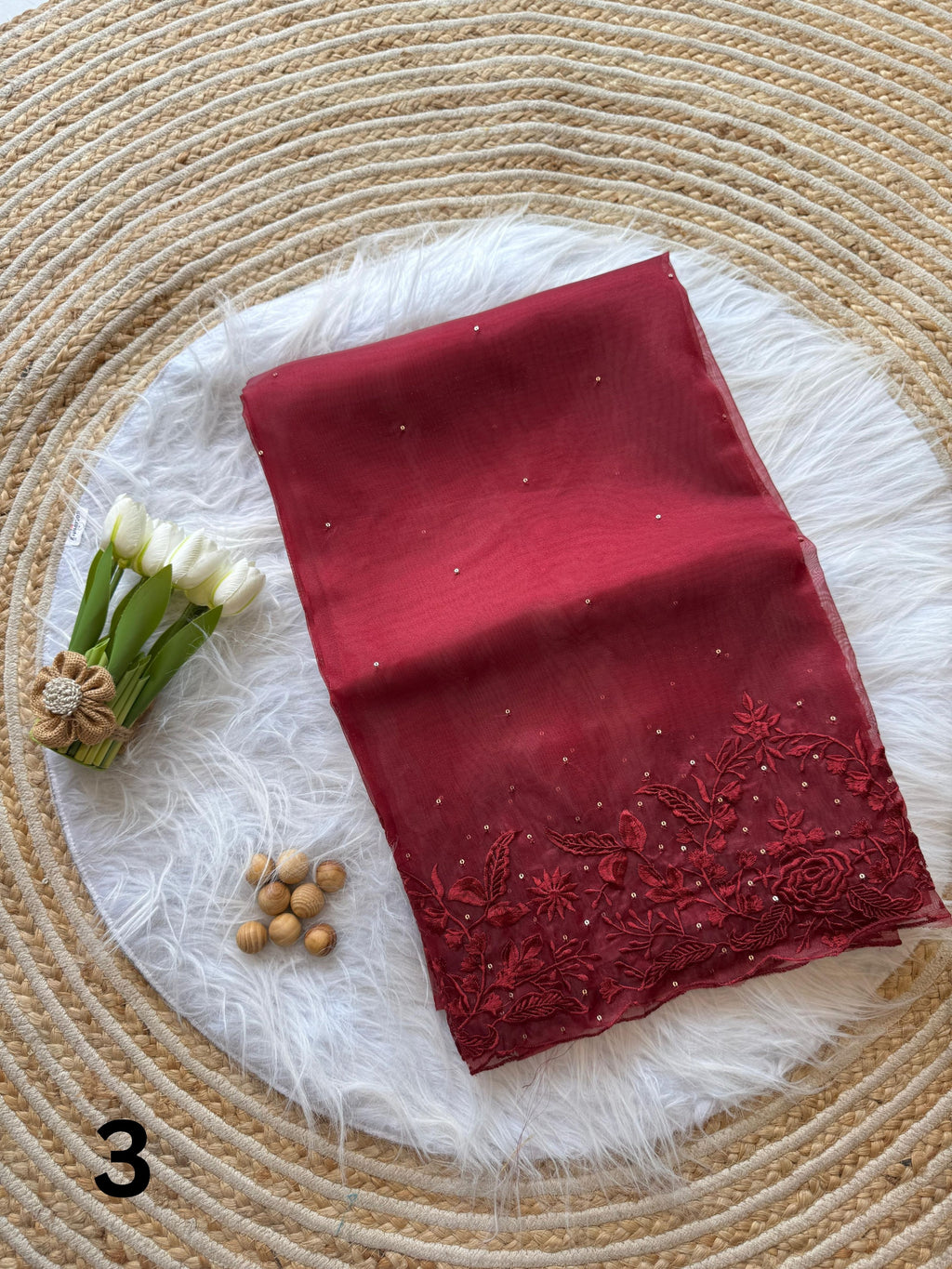 Floral Embroidered Organza Saree