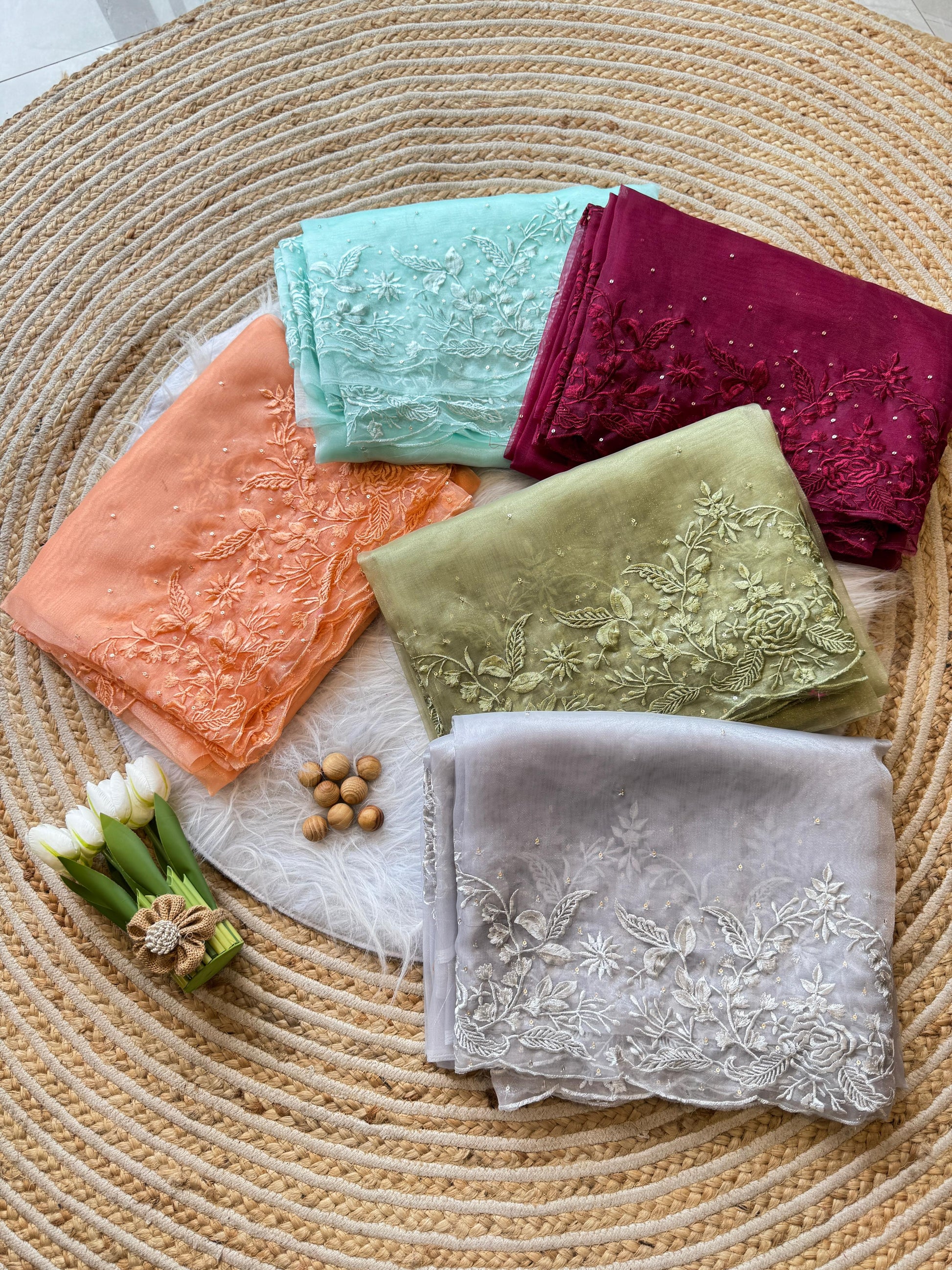 Floral Embroidered Organza Saree