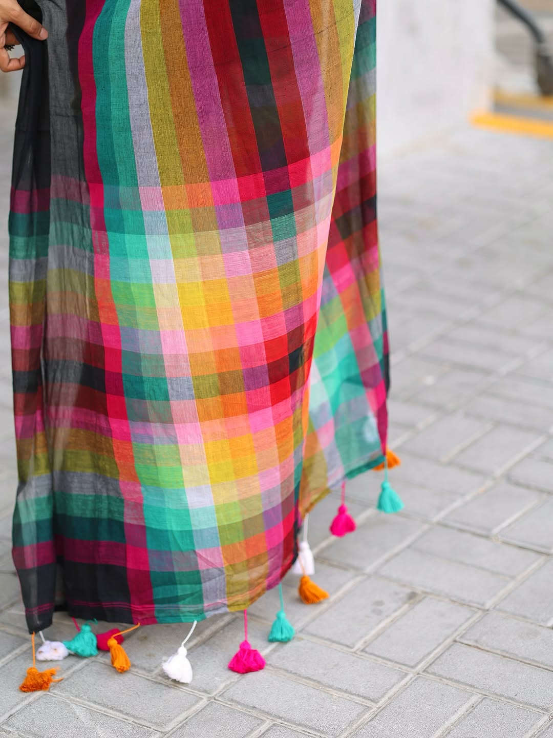 Rainbow Pallu Black Linen Saree