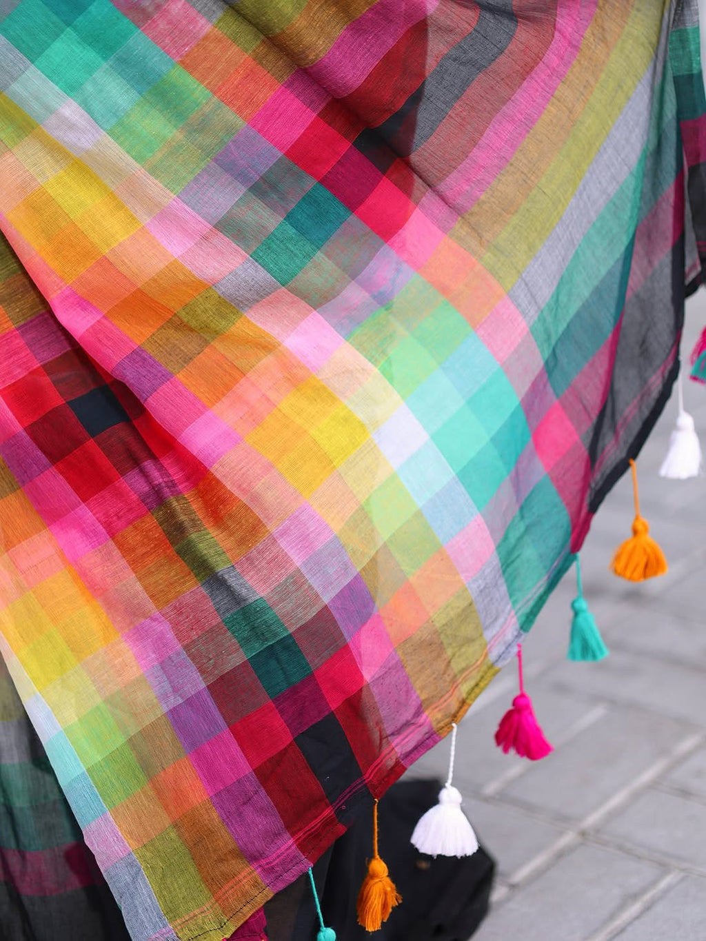 Rainbow Pallu Black Linen Saree