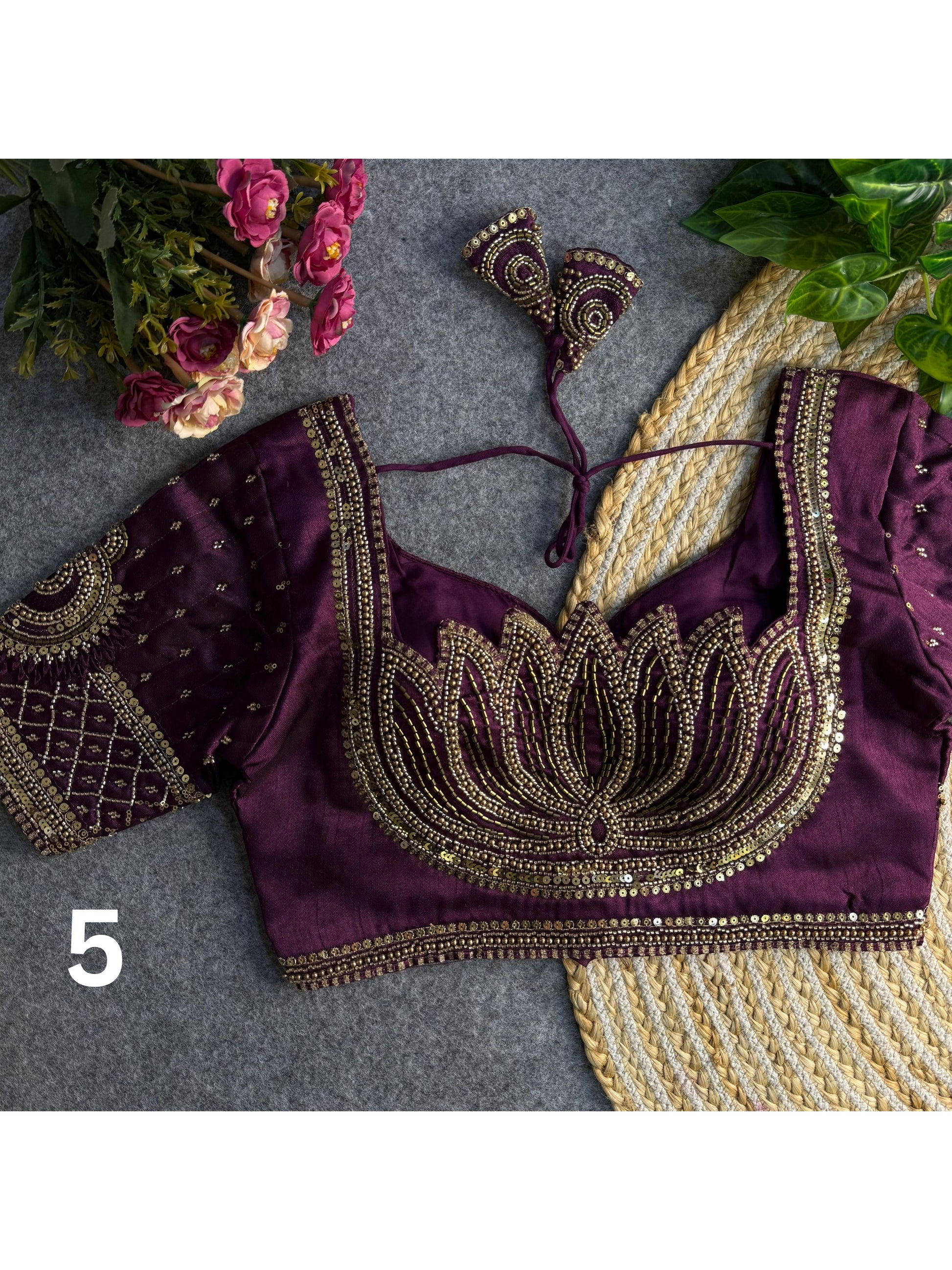 Lotus Beads Work Designer Blouse