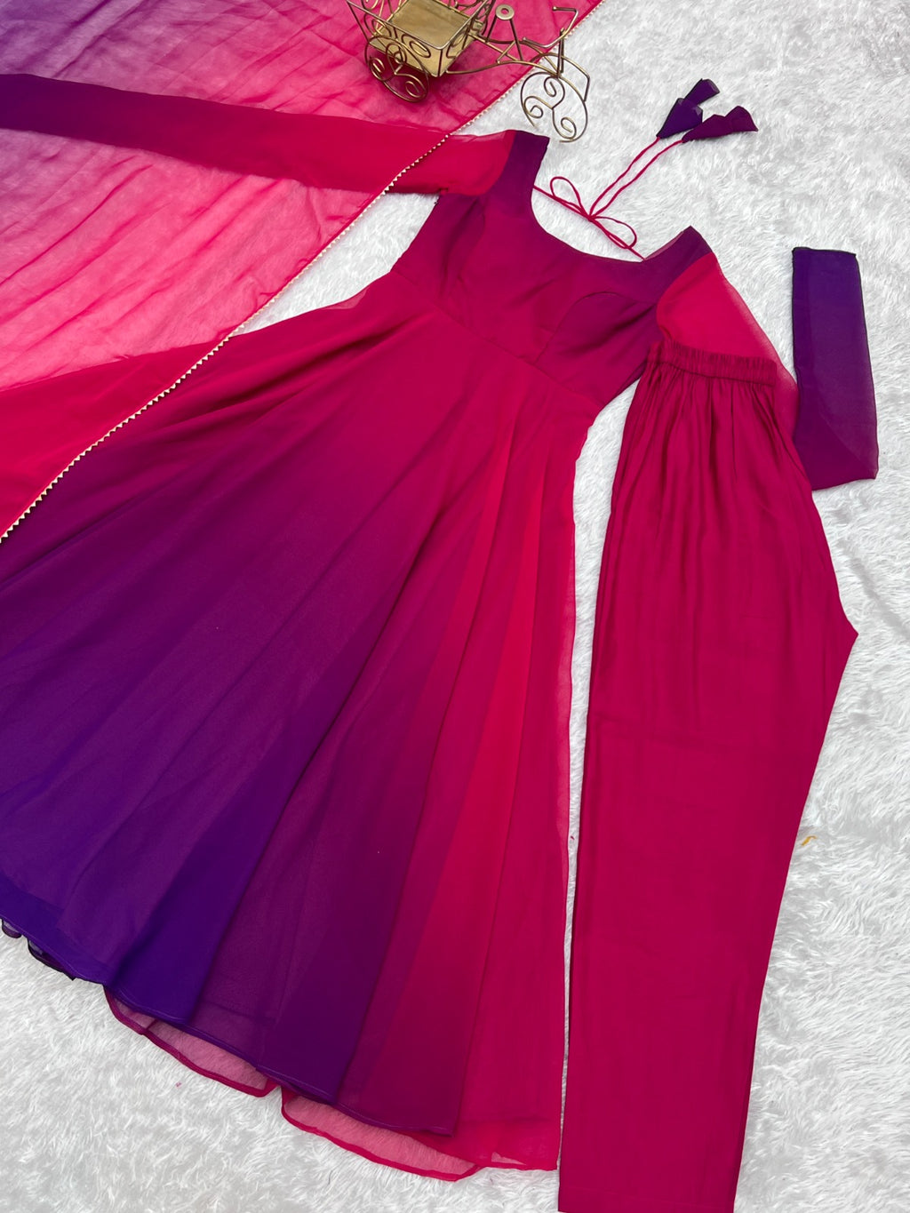 Georgette Pink Ombre Anarkali Set