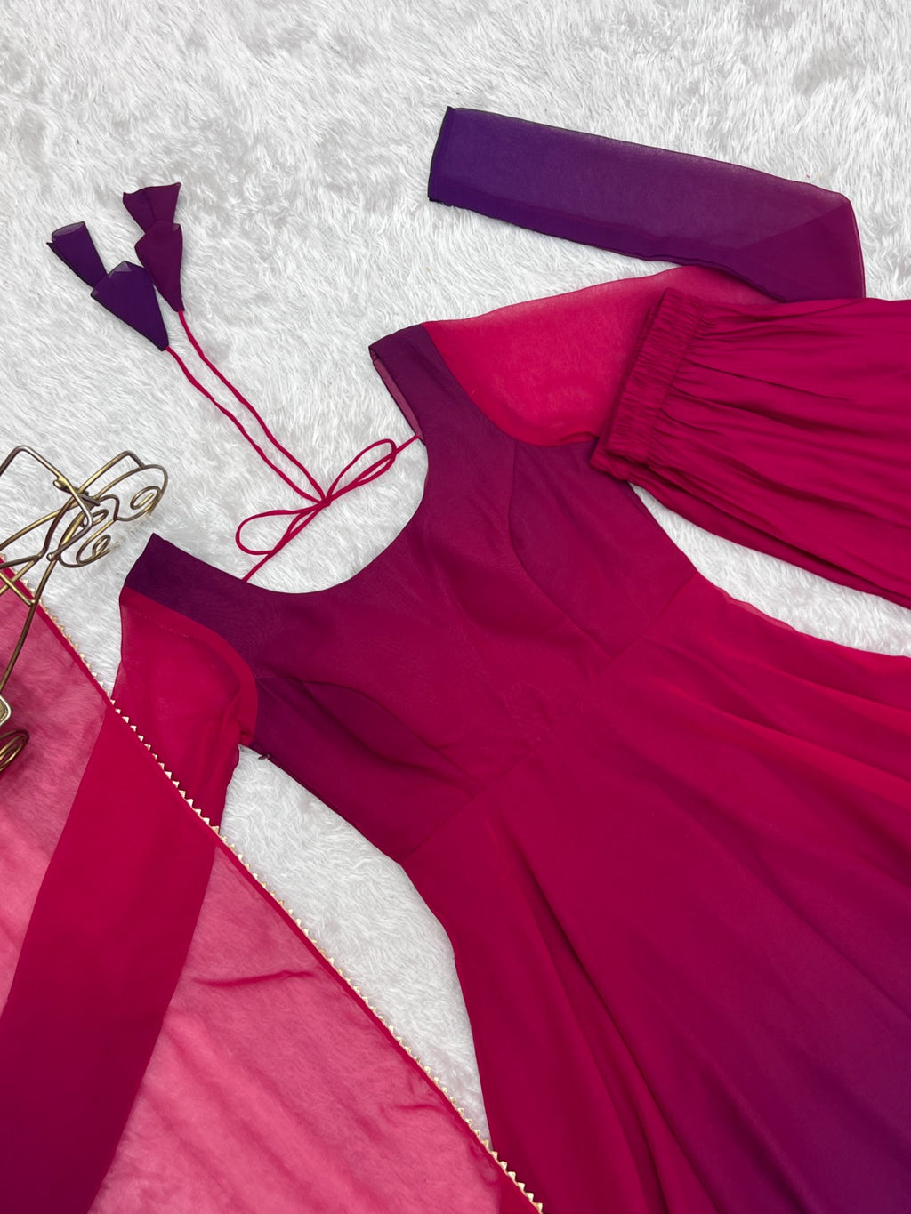 Georgette Pink Ombre Anarkali Set